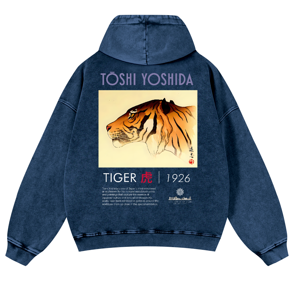 Toshi Yoshida Tiger Vintage Washed Cotton Back Art Hoodie