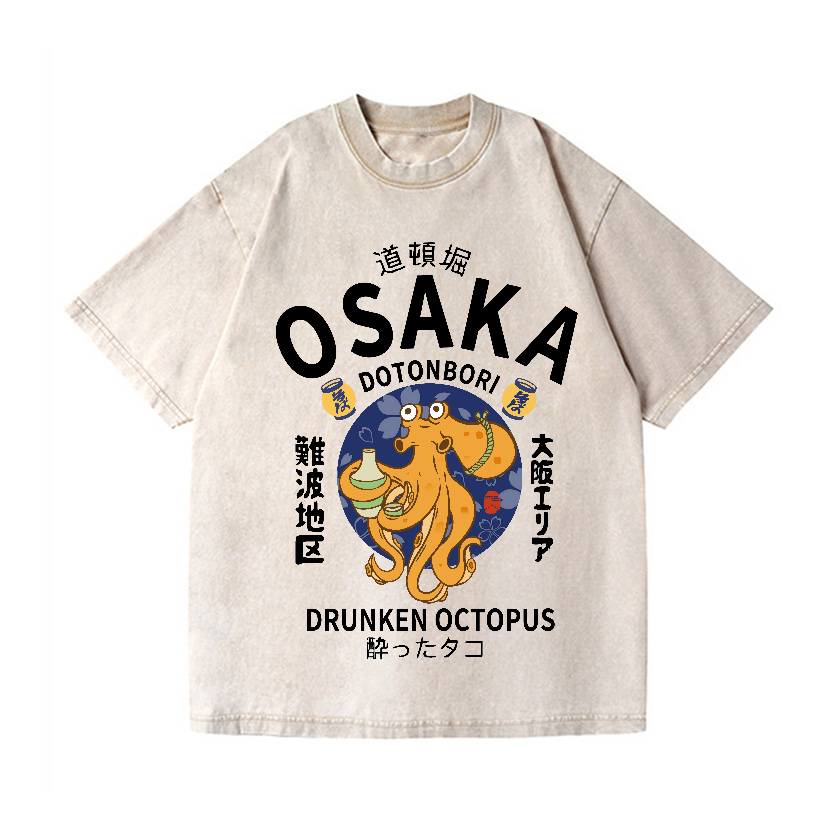 Osaka Dotonbori Drunken Octopus Vintage Wash Japanese Design T-Shirt