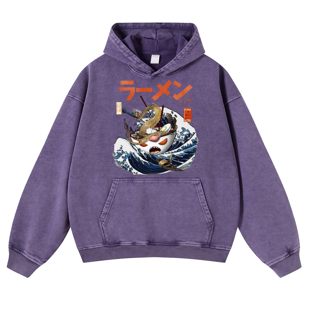 Ramen Wave Vintage Washed Thick Cotton Hoodie