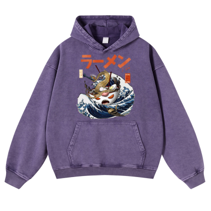 Ramen Wave Vintage Washed Thick Cotton Hoodie