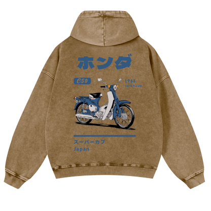 Honda C50 Super Cub Vintage Washed Cotton Back Art Hoodie