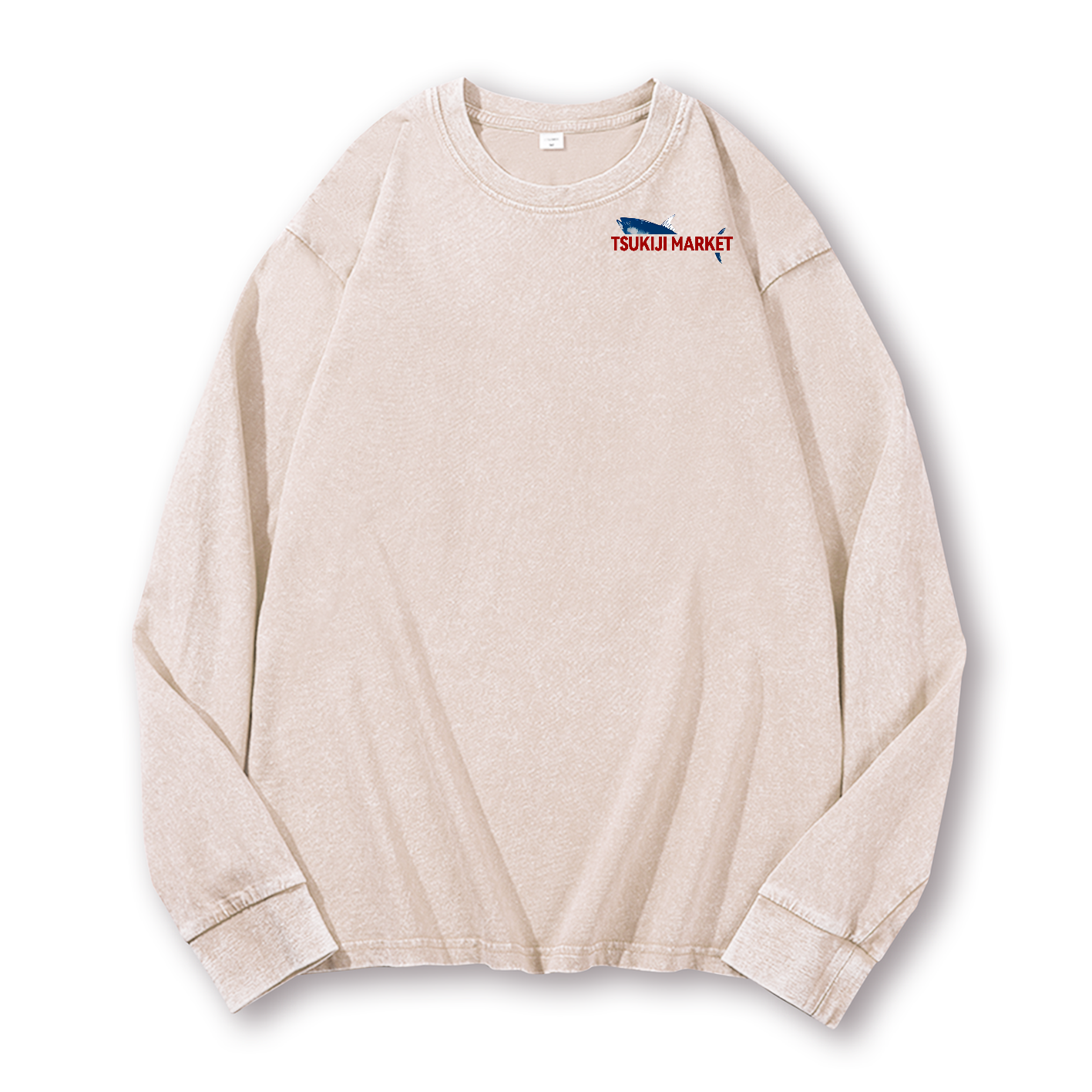 Tsukiji Market Tuna Fish Tokyo Japan Vintage Washed Cotton Back Art Long-sleeve T-shirt