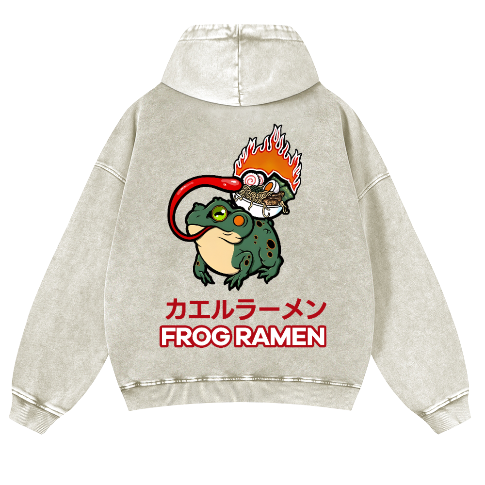 Frog Ramen Vintage Washed Cotton Back Art Hoodie