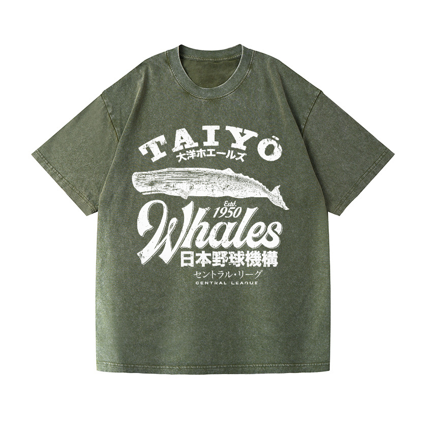 Taiyo Whales Central League Team Vintage Wash Japanese Design T-Shirt