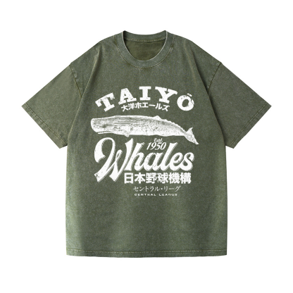 Taiyo Whales Central League Team Vintage Wash Japanese Design T-Shirt
