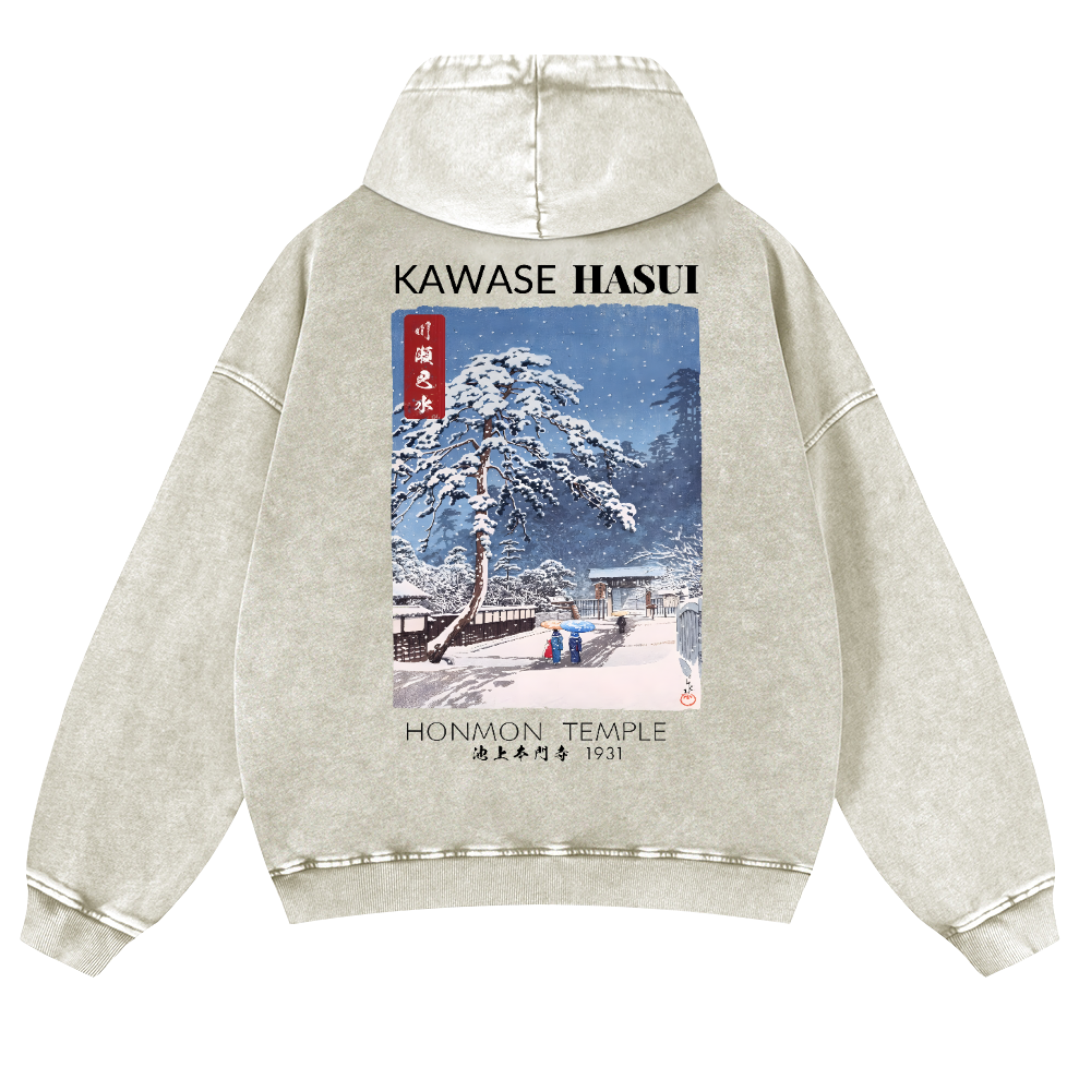 Kawase Hasui Vintage Washed Cotton Back Art Hoodie