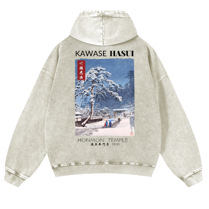 Kawase Hasui Vintage Washed Cotton Back Art Hoodie
