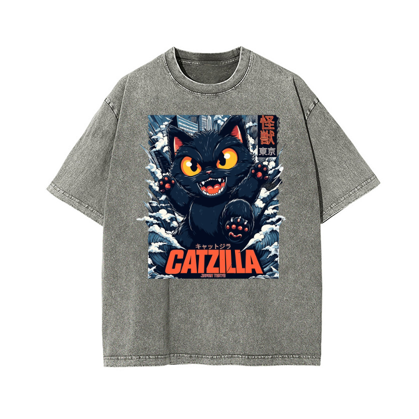 Catzilla Vintage Wash Japanese Design T-Shirt