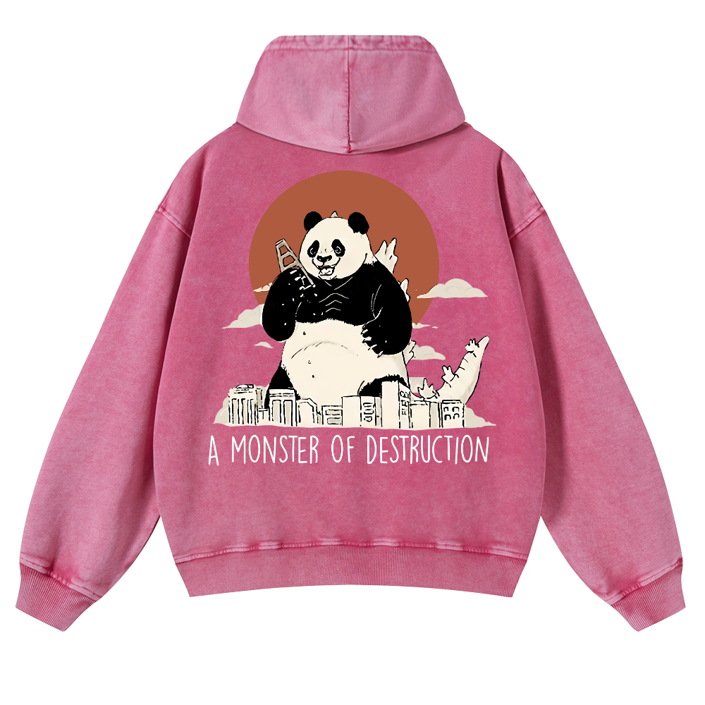 Panda Godzilla Vintage Washed Cotton Back Art Hoodie