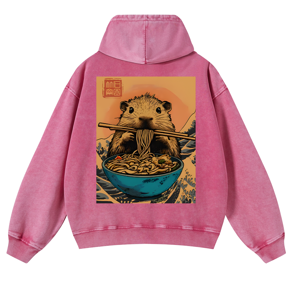 Guinea Pig Ramen Vintage Washed Cotton Back Art Hoodie