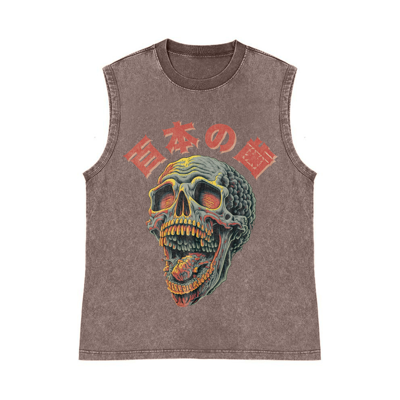 Skull Pure Cotton Wash-Dyed Sleeveless Tank Top