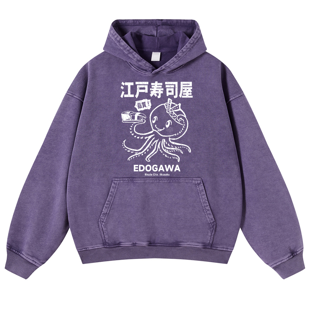 Edogawa Octopus Vintage Washed Thick Cotton Hoodie