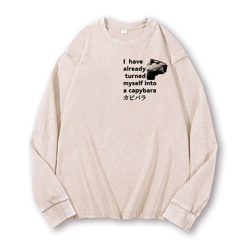 Capybara Vintage Washed Cotton Back Art Long-sleeve T-shirt
