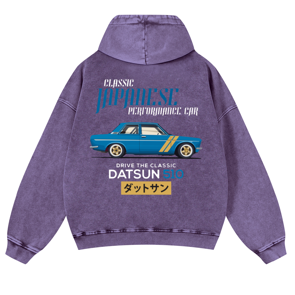 Datsun Car Vintage Washed Cotton Back Art Hoodie