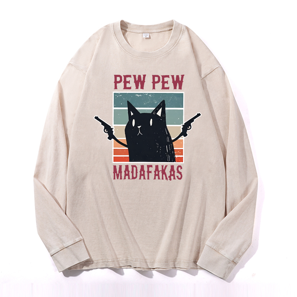 Cat Vintage Cotton Wash Crewneck Sweatshirt