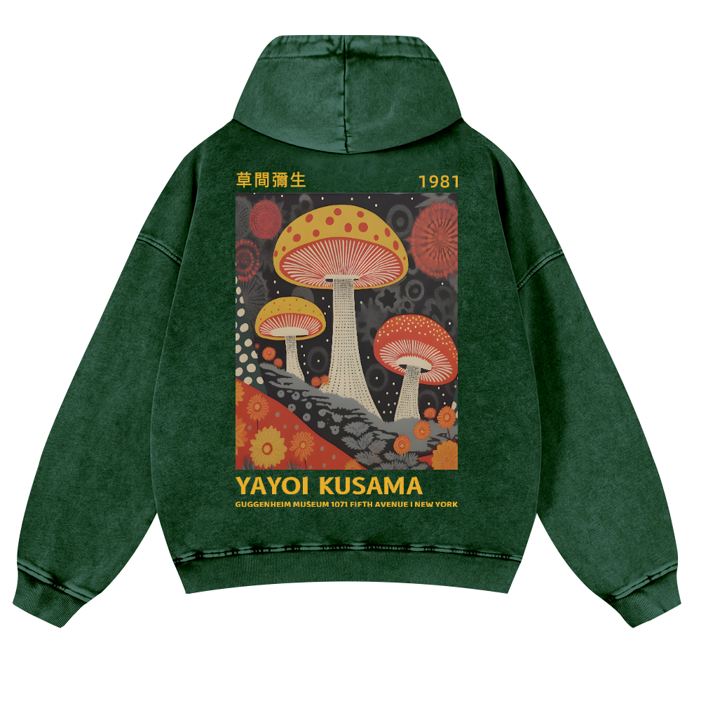 Yayoi Kusama Mushroom Vintage Washed Cotton Back Art Hoodie