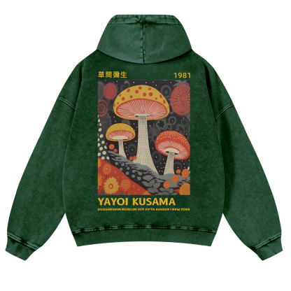 Yayoi Kusama Mushroom Vintage Washed Cotton Back Art Hoodie