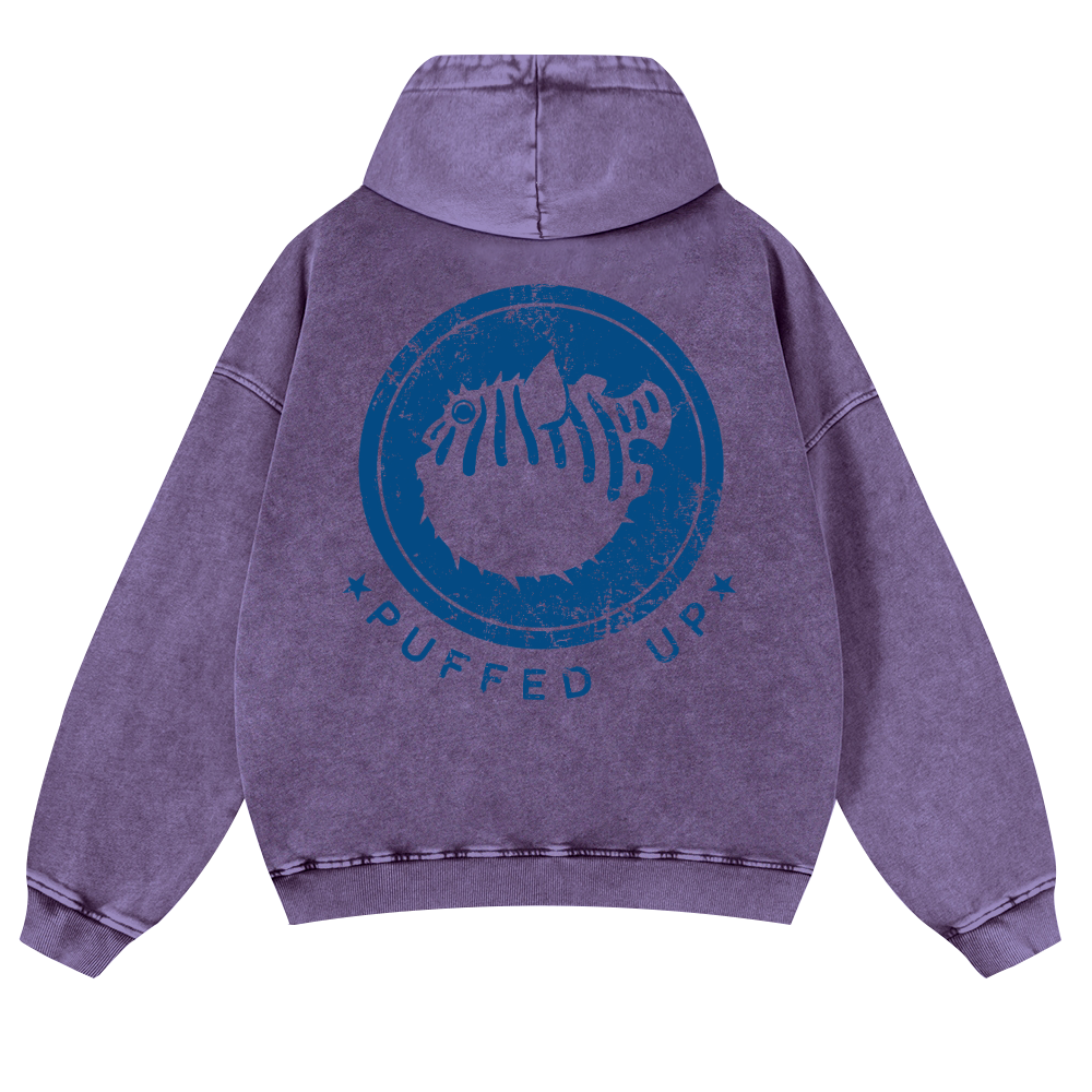 Pufferfish Vintage Washed Cotton Back Art Hoodie
