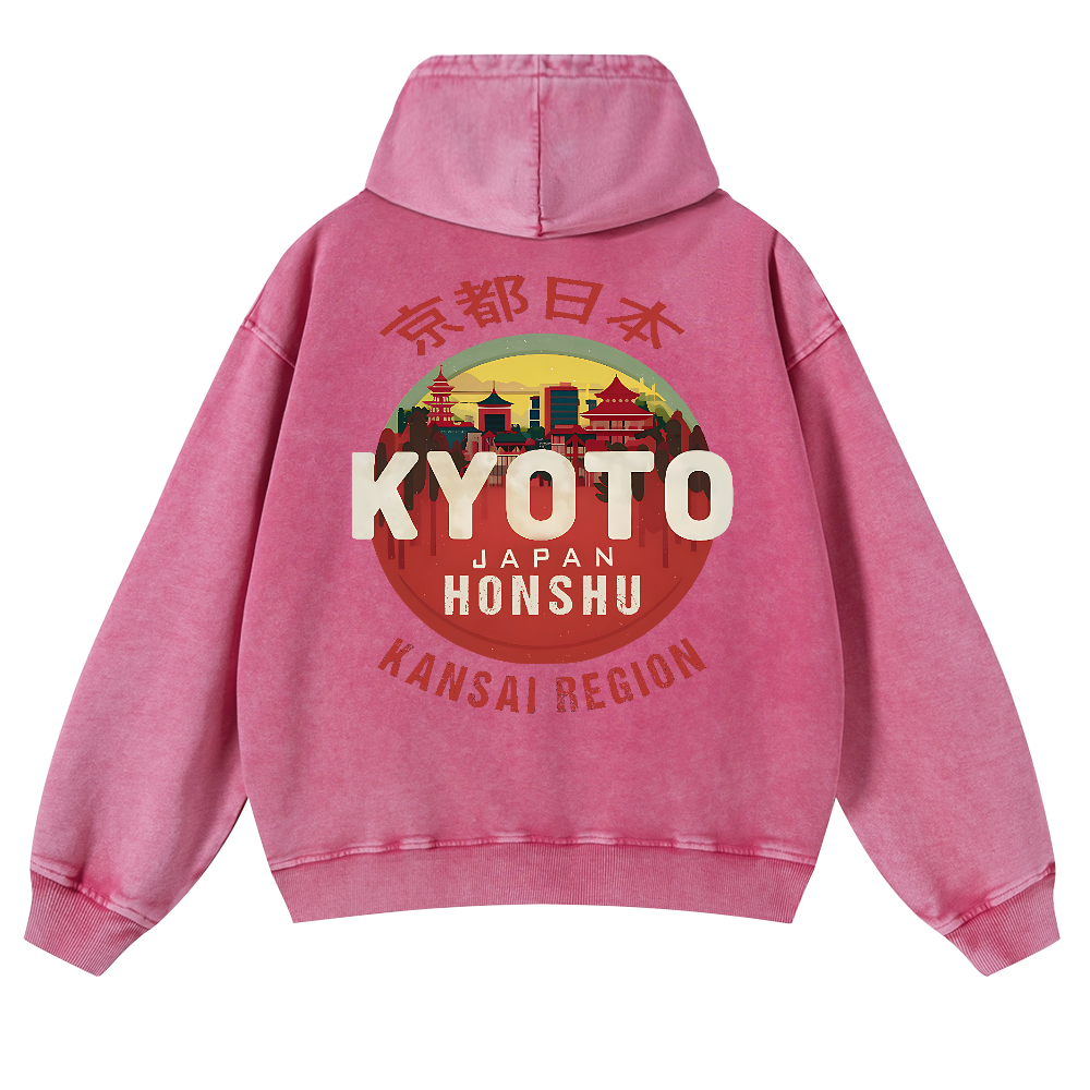 Kyoto Japan Honshu Kansai Region Vintage Washed Cotton Back Art Hoodie