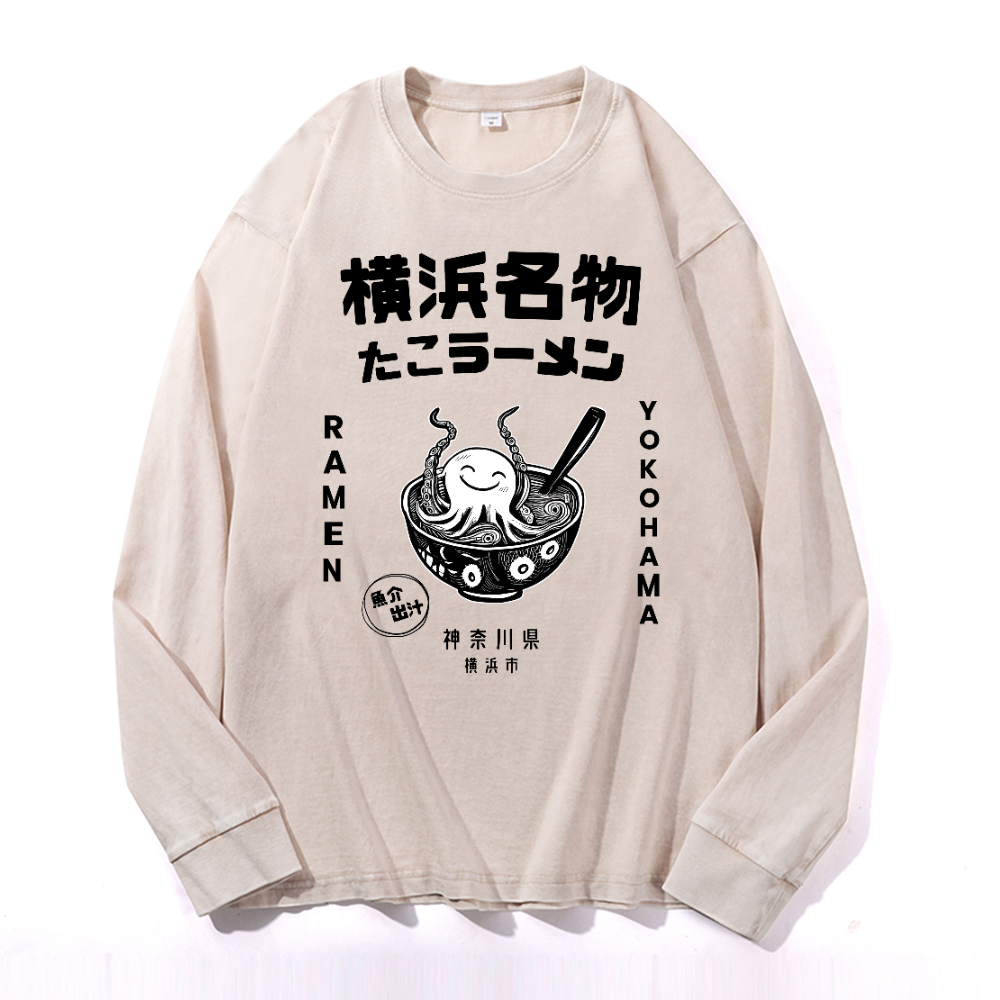 Yokohama Ramen Octopus Vintage Cotton Wash Crewneck Sweatshirt