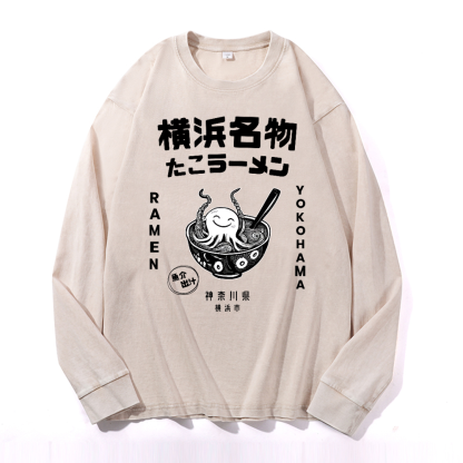 Yokohama Ramen Octopus Vintage Cotton Wash Crewneck Sweatshirt