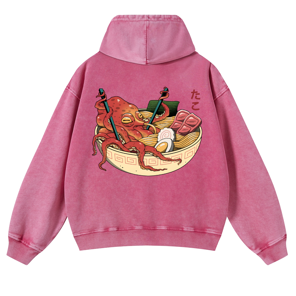 Ramen Octopus Vintage Washed Cotton Back Art Hoodie