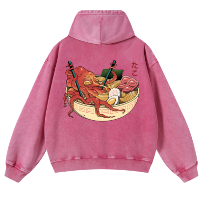 Ramen Octopus Vintage Washed Cotton Back Art Hoodie