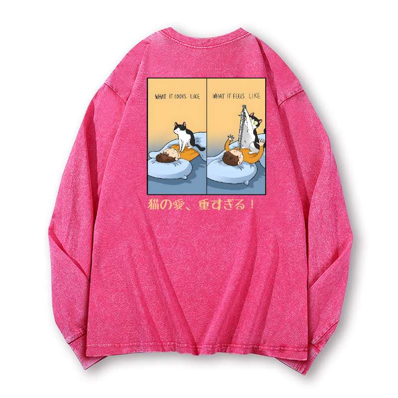 Cat Love Vintage Washed Cotton Back Art Long-sleeve T-shirt