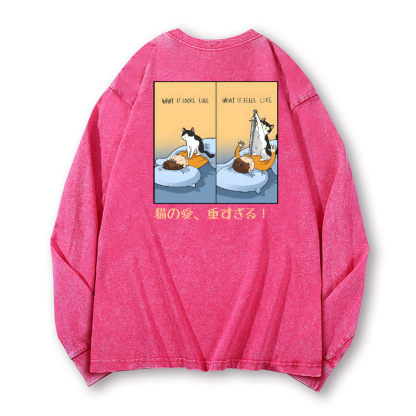 Cat Love Vintage Washed Cotton Back Art Long-sleeve T-shirt