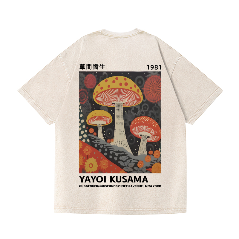 Yayoi Kusama Mushroom Vintage Wash Japanese Design Back Art T-Shirt