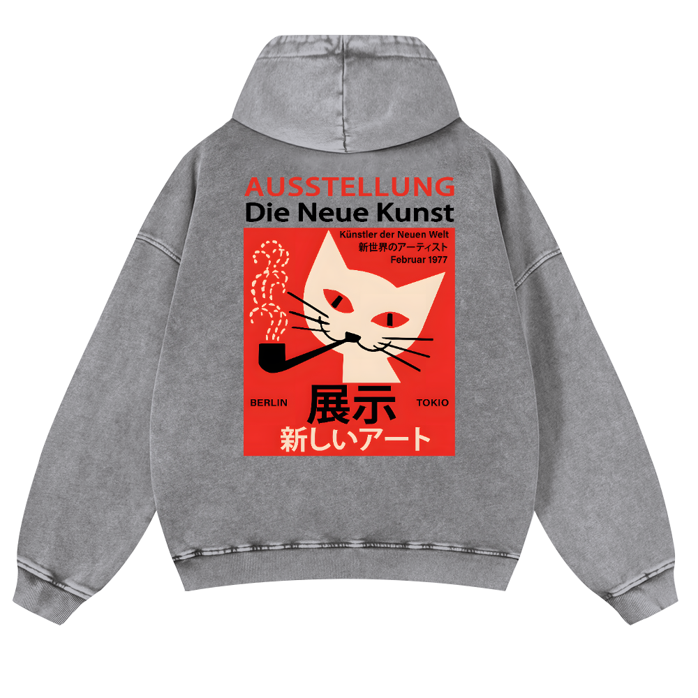 Cat Vintage Washed Cotton Back Art Hoodie