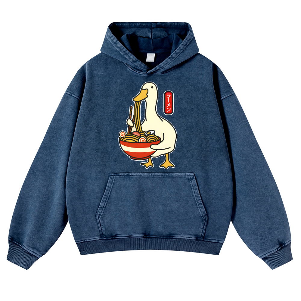 Duck and Ramen Vintage Washed Thick Cotton Hoodie