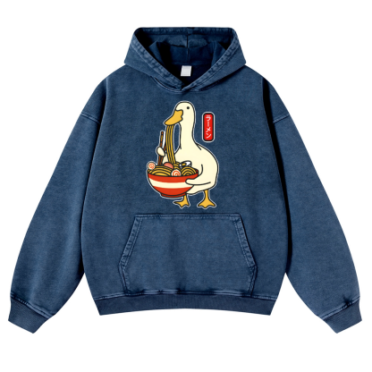 Duck and Ramen Vintage Washed Thick Cotton Hoodie