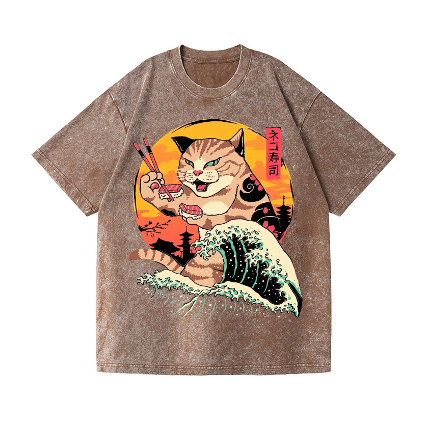 Ukiyoe Cat Vintage Wash Japanese Design T-Shirt