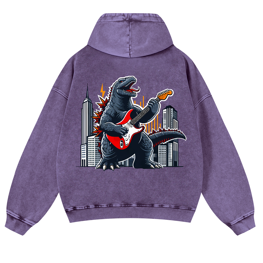 Rock Godzilla Vintage Washed Cotton Back Art Hoodie
