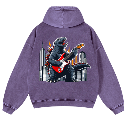 Rock Godzilla Vintage Washed Cotton Back Art Hoodie