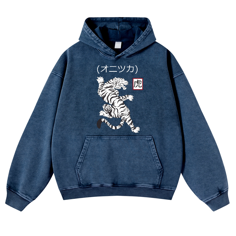 Tiger Vintage Washed Thick Cotton Hoodie
