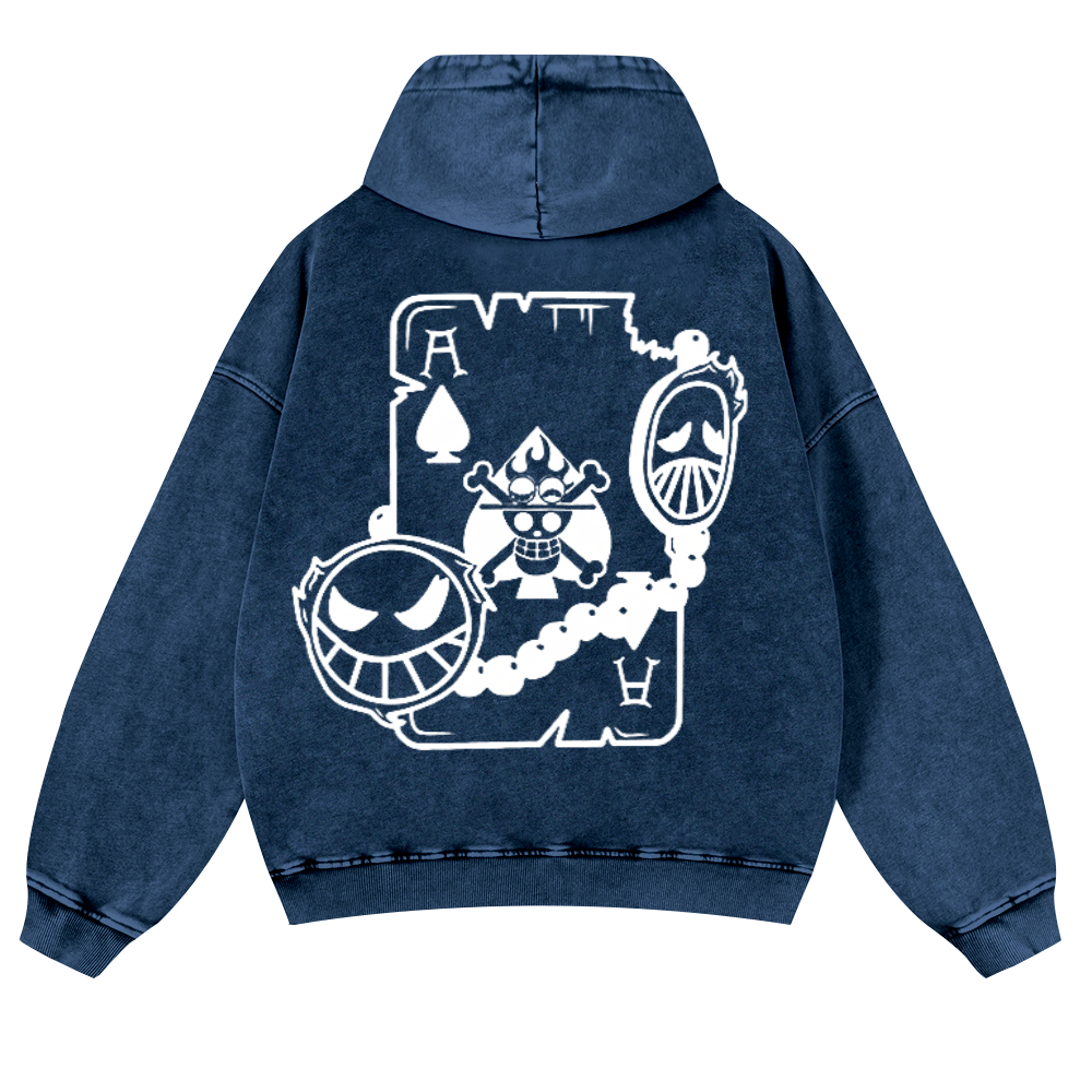 One Piece Vintage Washed Cotton Back Art Hoodie