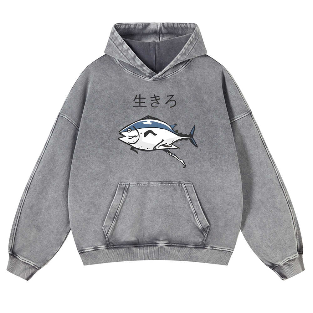 The Living Fish Vintage Washed Thick Cotton Hoodie