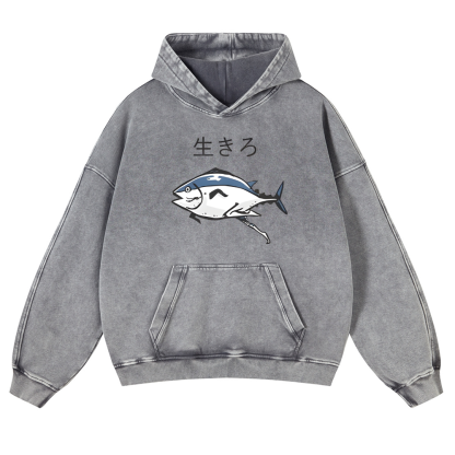 The Living Fish Vintage Washed Thick Cotton Hoodie