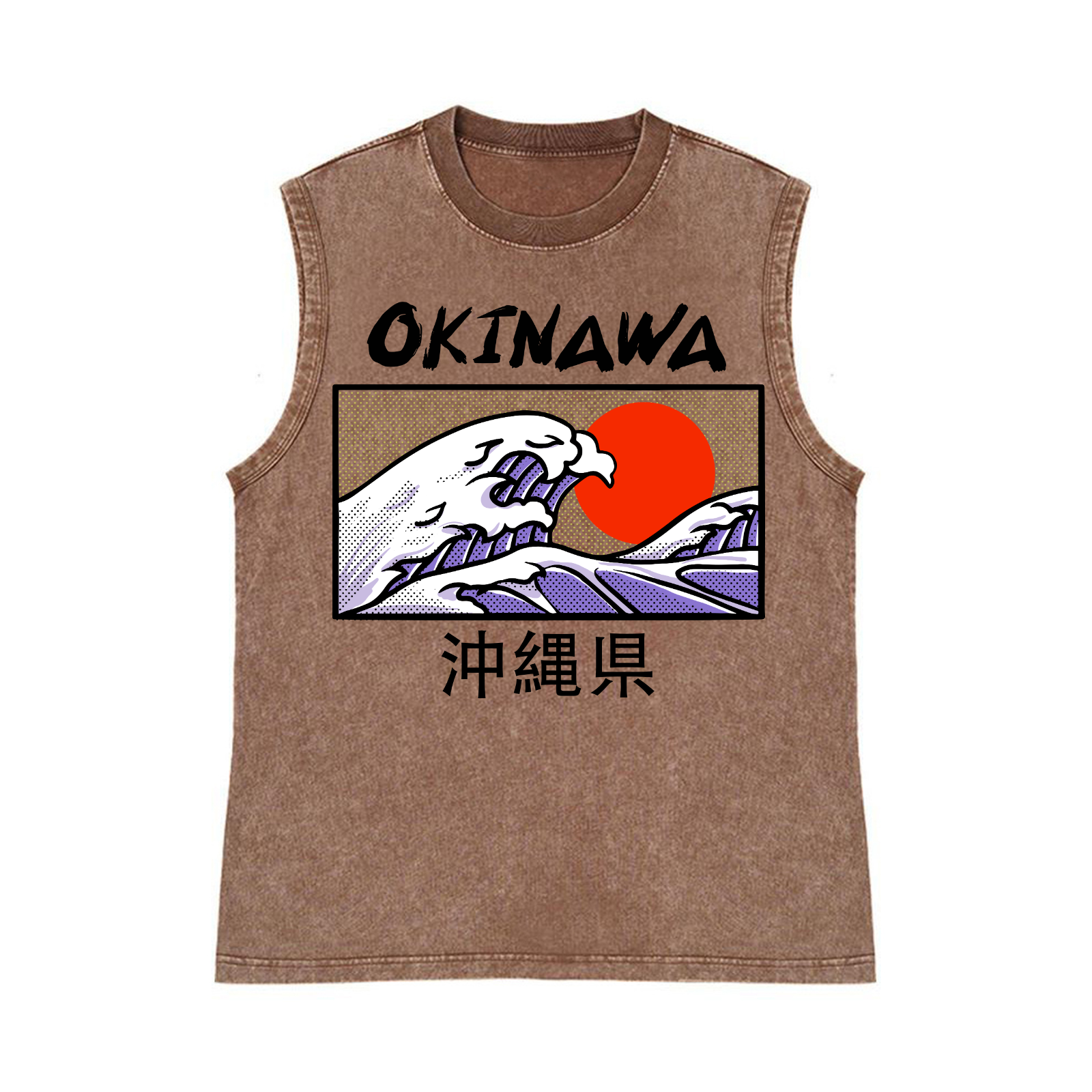 Okinawa Wave Pure Cotton Wash-Dyed Sleeveless Tank Top
