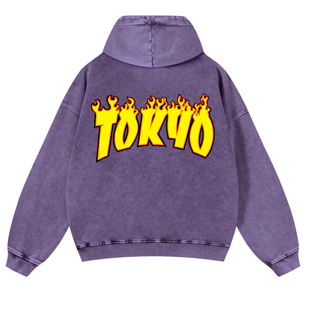 Tokyo Vintage Washed Cotton Back Art Hoodie