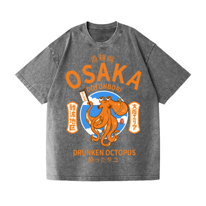 Osaka Dotonbori Drunken Octopus Vintage Wash Japanese Design T-Shirt
