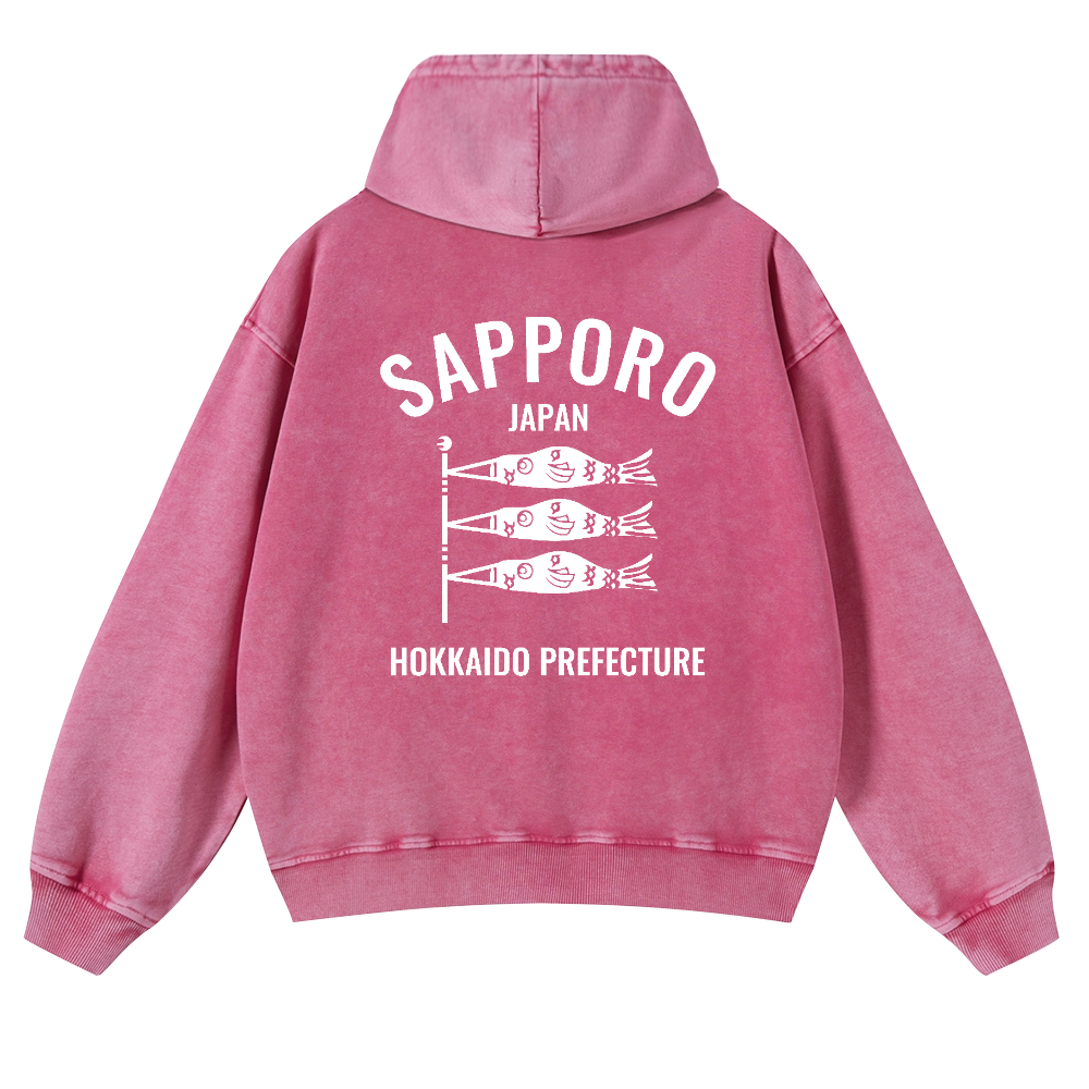 Sapporo Hokkaido Koinobori Vintage Washed Cotton Back Art Hoodie