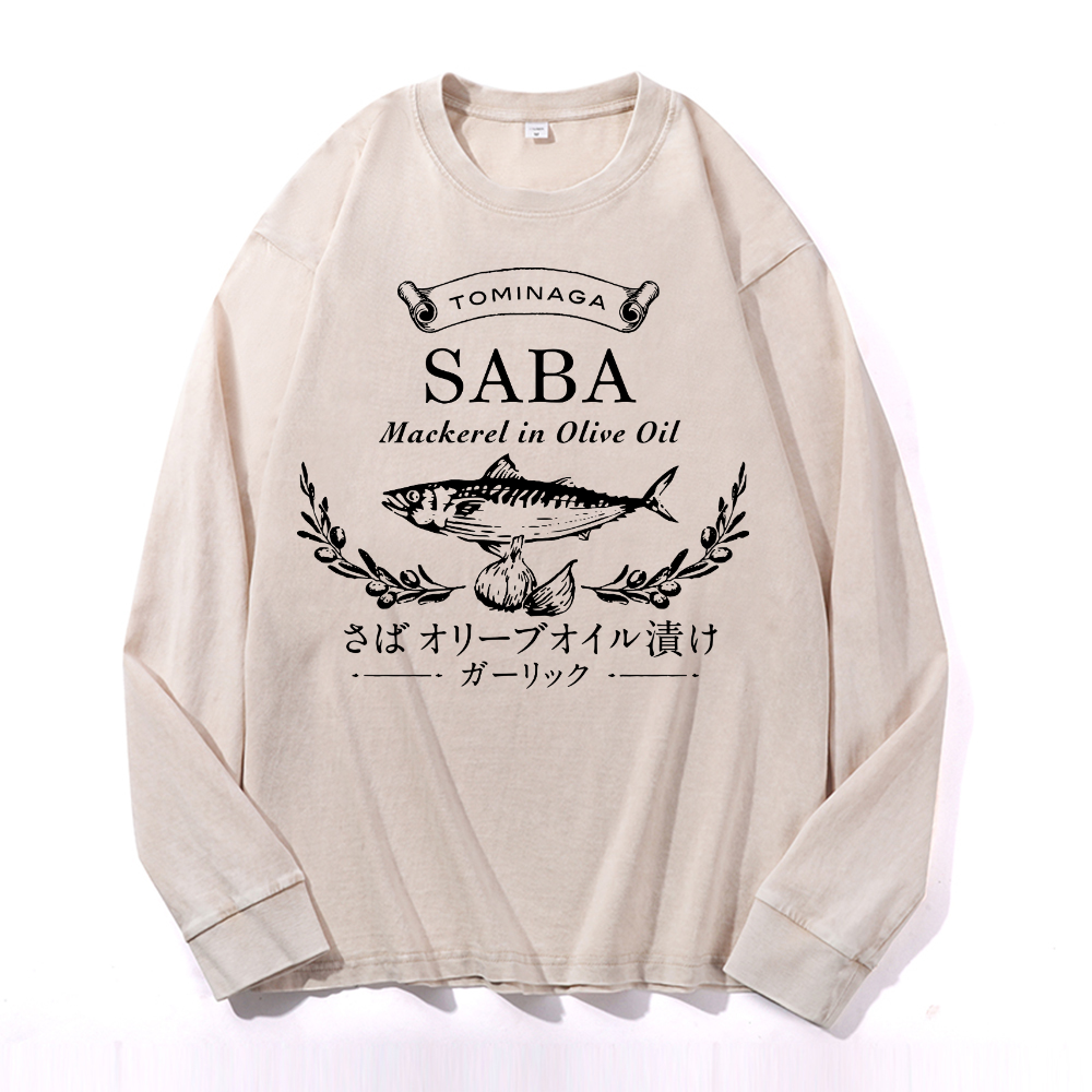 Mackerel Fish Vintage Cotton Wash Crewneck Sweatshirt