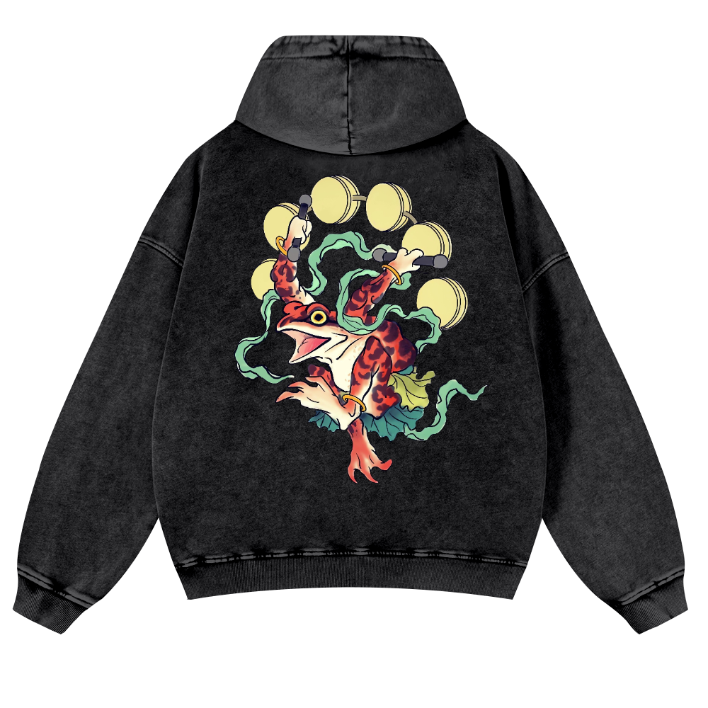 Frog Vintage Washed Cotton Back Art Hoodie