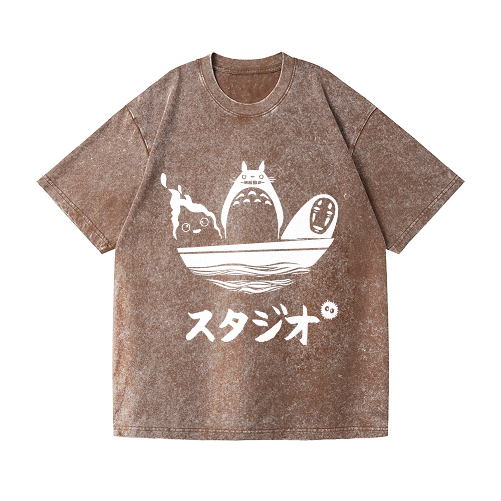 Howl's Moving Castle/My Neighbor Totoro/Spirited Away No Face Kaonashi Ghibli Anime Vintage Wash Japanese Design T-Shirt