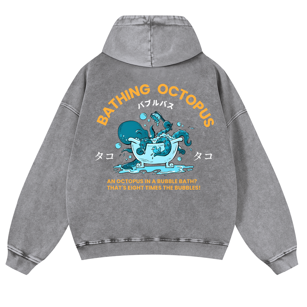 Bubble Bath Octopus Vintage Washed Cotton Back Art Hoodie