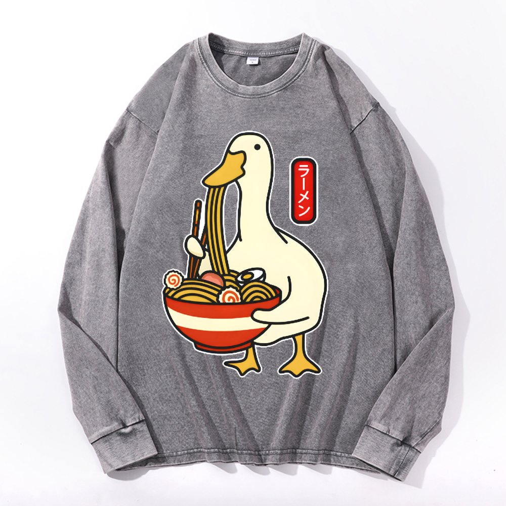 Duck and Ramen Vintage Cotton Wash Crewneck Sweatshirt