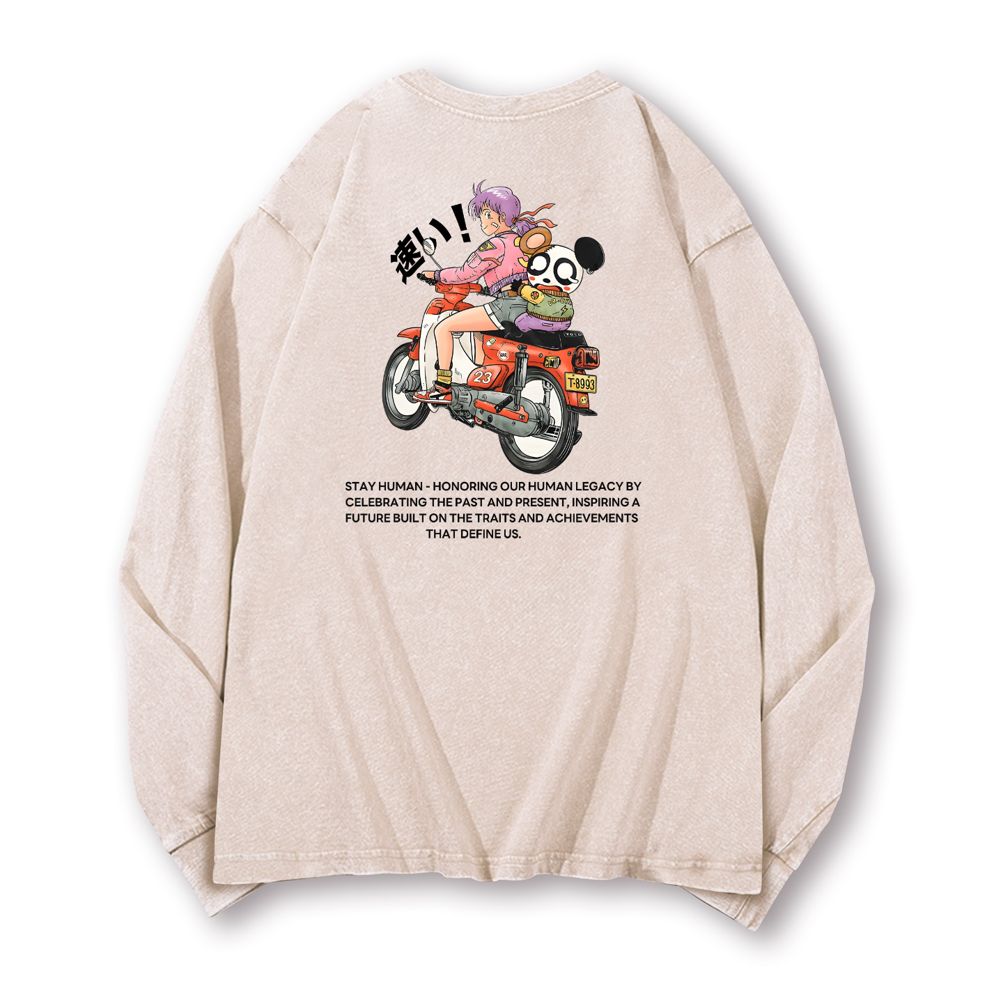Motorcycle Vintage Washed Cotton Back Art Long-sleeve T-shirt